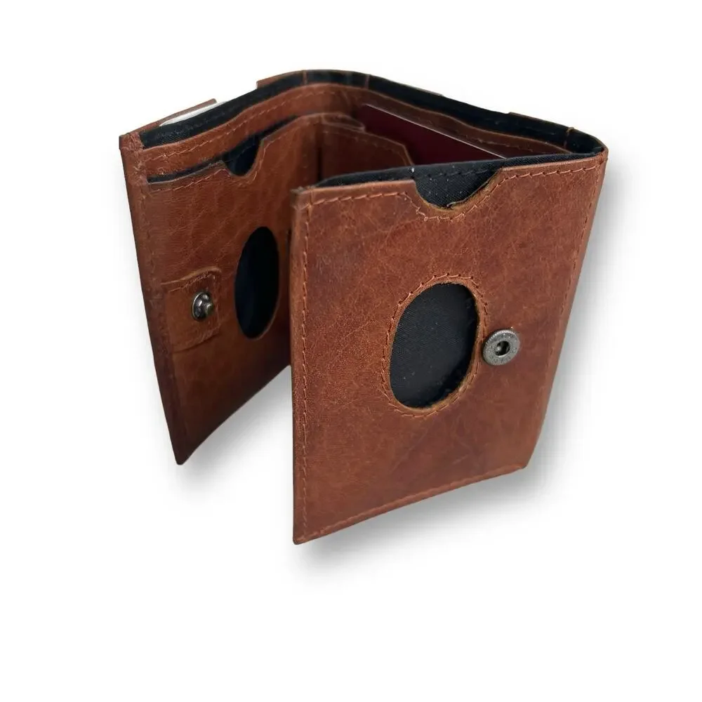 Spikes And Sparrow Austin Brandy Brown Leather Trifold Snap Wallet RFID Protect